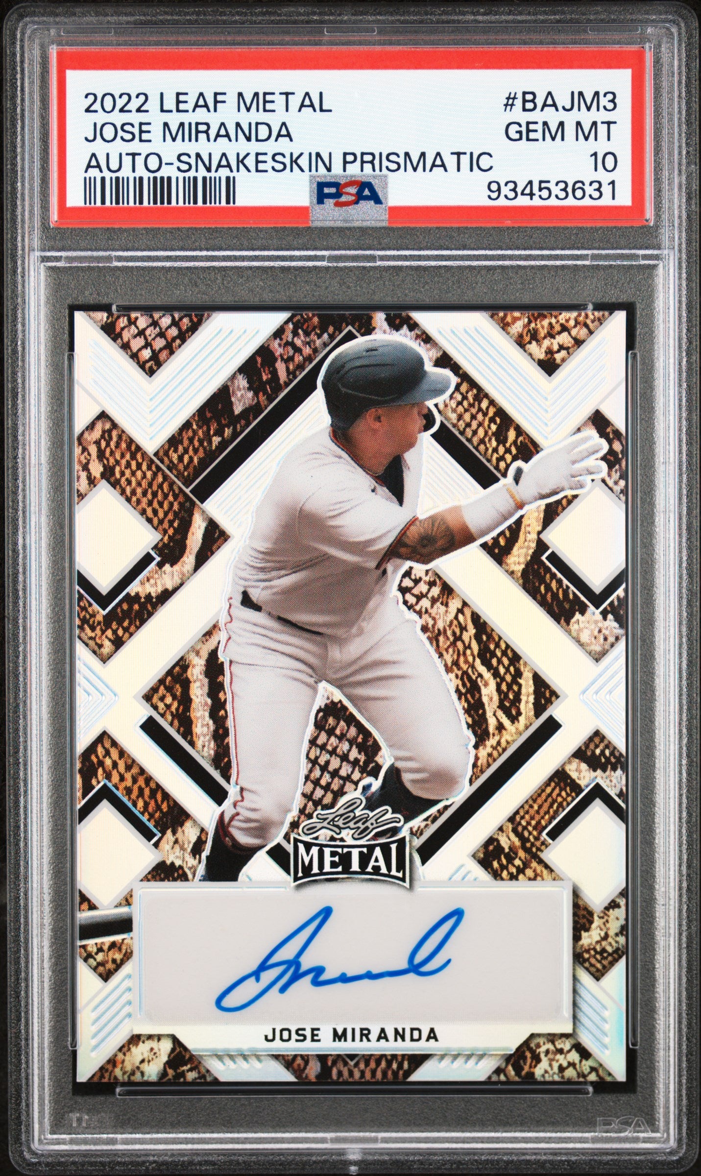 2022 Leaf Metal Autographs Auto-Snakeskin Prismatic Jose Miranda 2/3 PSA 10