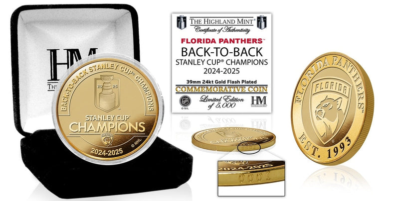 Highland Mint Florida Panthers 2025 Stanley Cup Champions Gold Plated Coin - Limited Edition /5,000