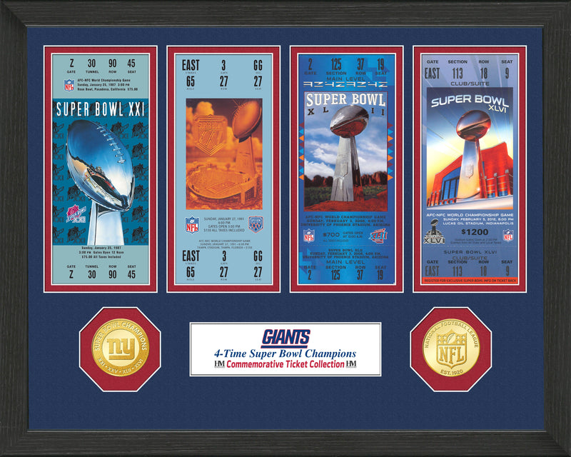 Highland Mint New York Giants Super Bowl Championship Ticket Collection - Bronze Coin Frame