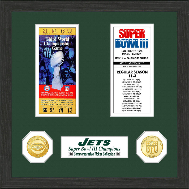 Highland Mint New York Jets Super Bowl Championship Ticket Collection Frame - 12x12