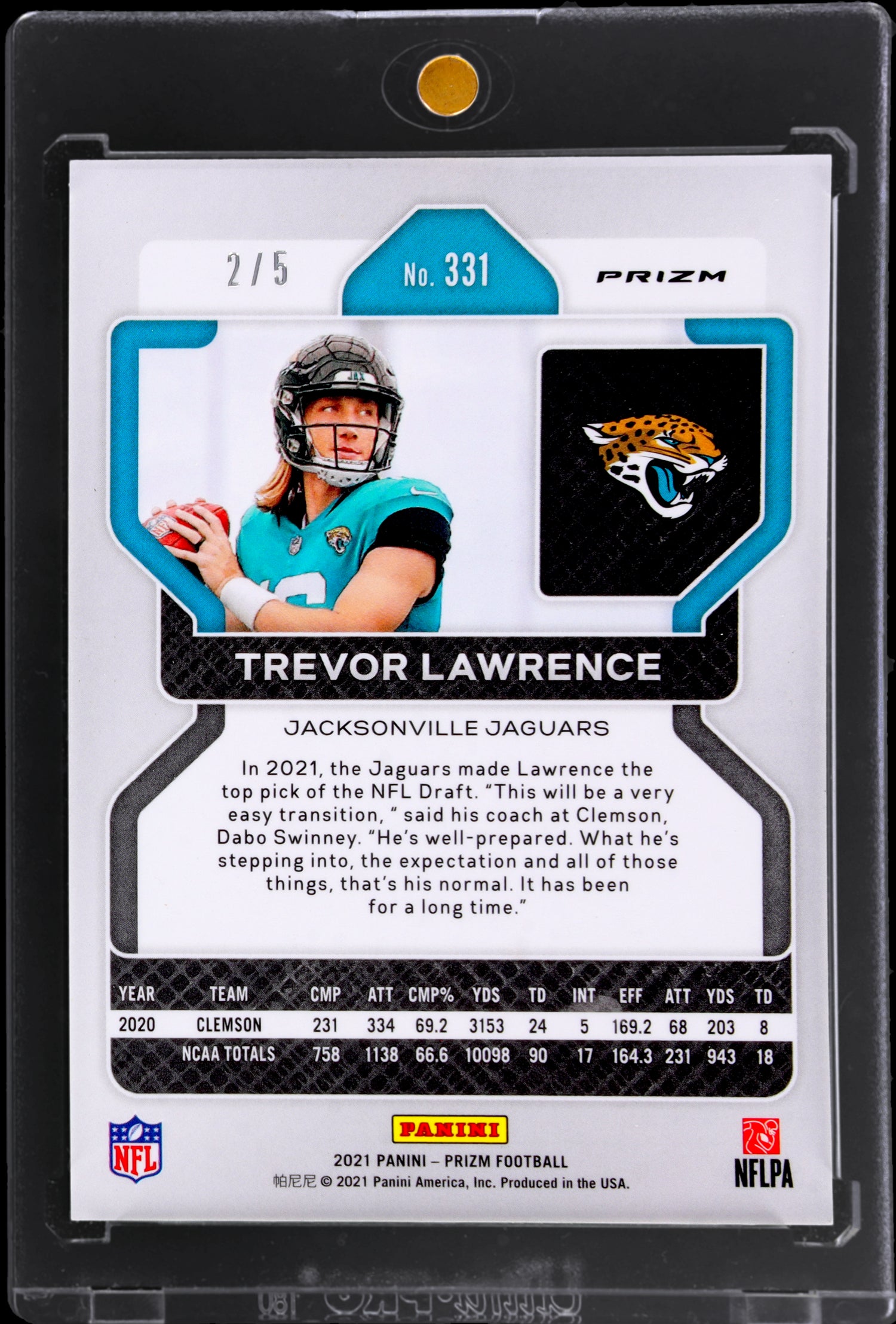 2021 Panini Prizm Green No Huddle Trevor Lawrence #331 RC /5