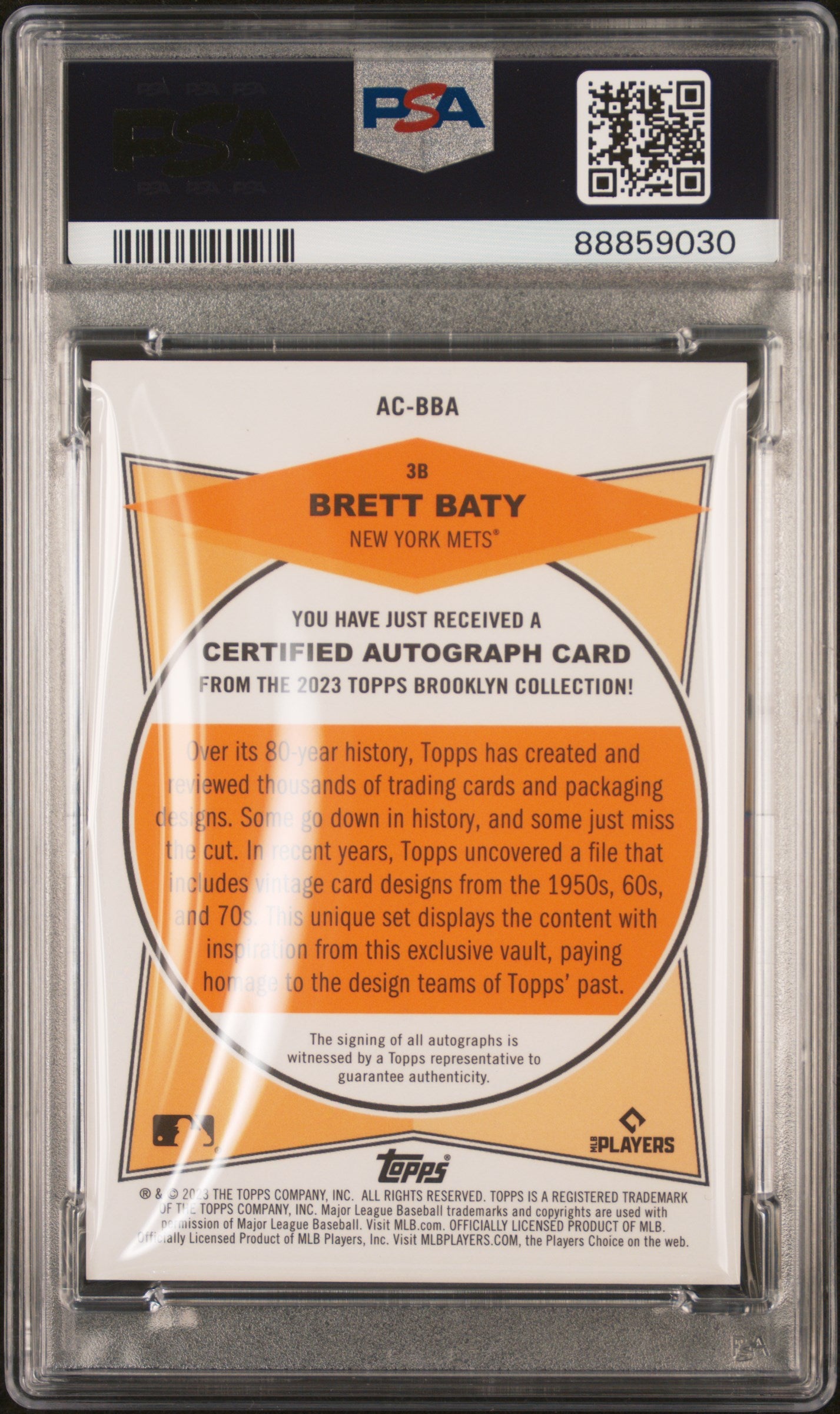 2023 Topps Brooklyn Collection Autograph #BBA Brett Baty PSA 10