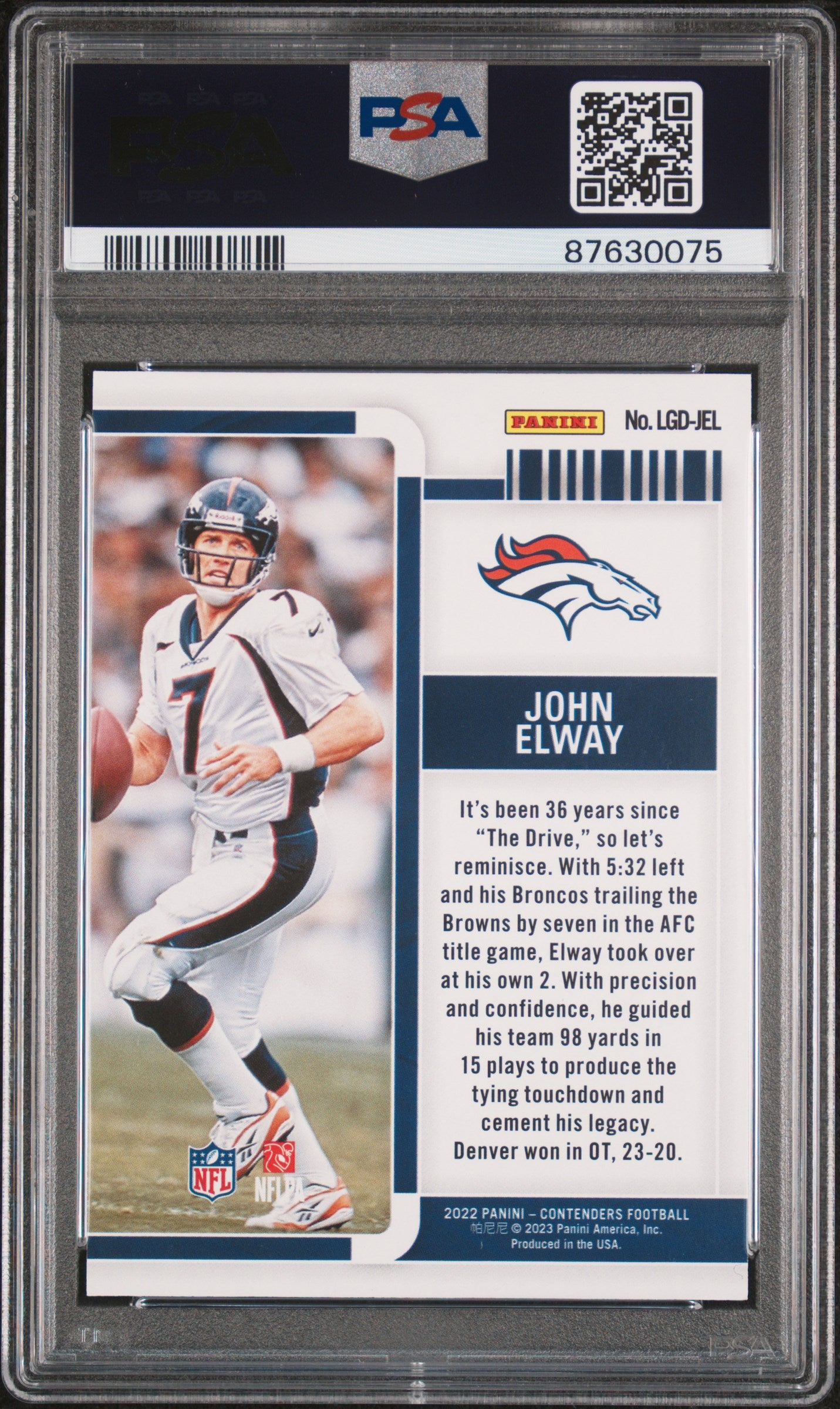 2022 Panini Contenders Legendary Contenders #LGDJEL John Elway Silver PSA 10