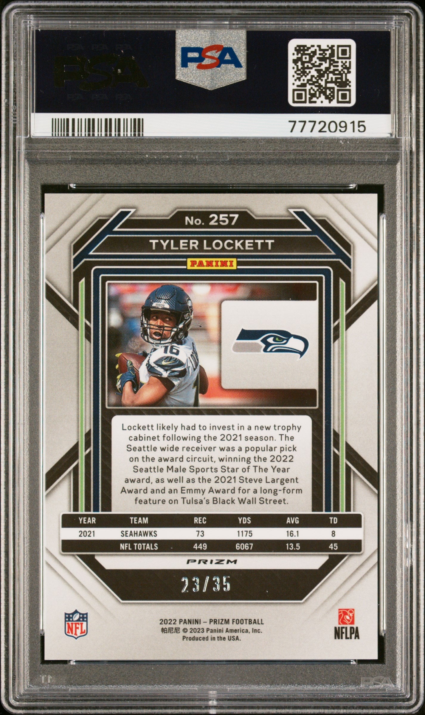 2022 Panini Prizm #257 Tyler Lockett Red Shimmer PSA 9