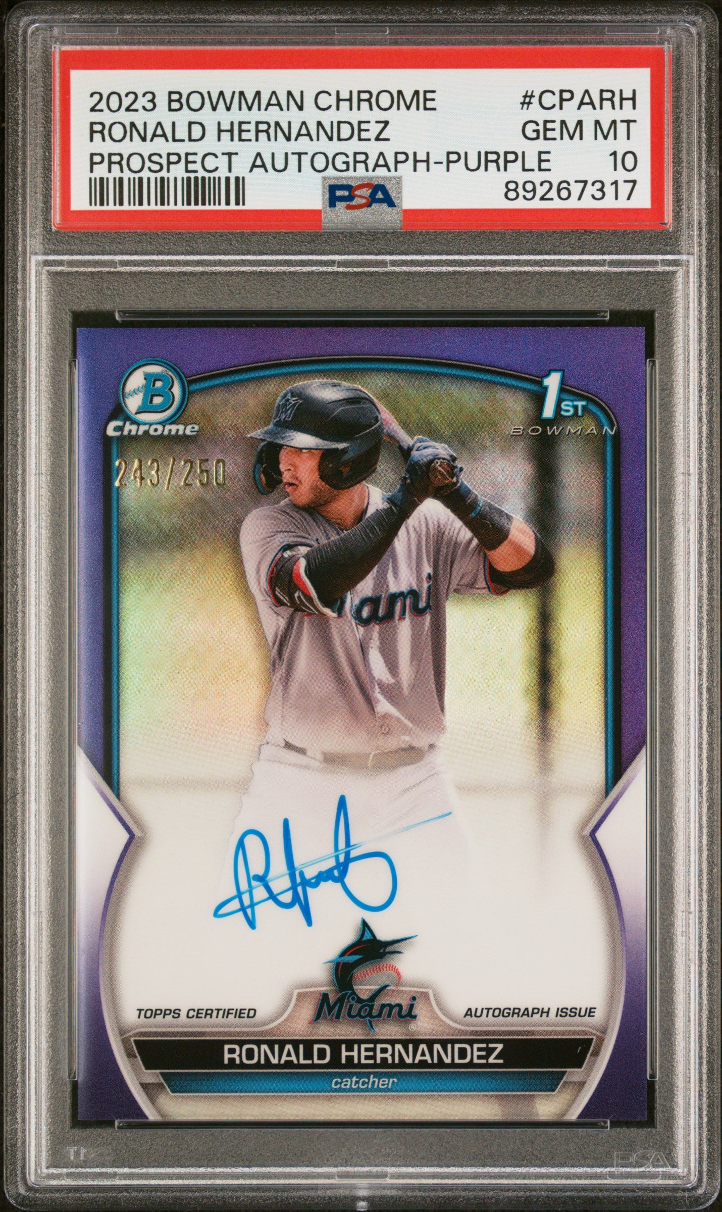 2023 Bowman #CPARH Ronald Hernandez Chrome Prospect Autograph Purple Refractor /250 PSA 10