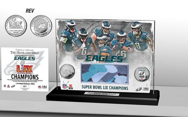 Highland Mint Philadelphia Eagles Super Bowl LIX Confetti and Coins Acrylic Display - Limited Edition /159