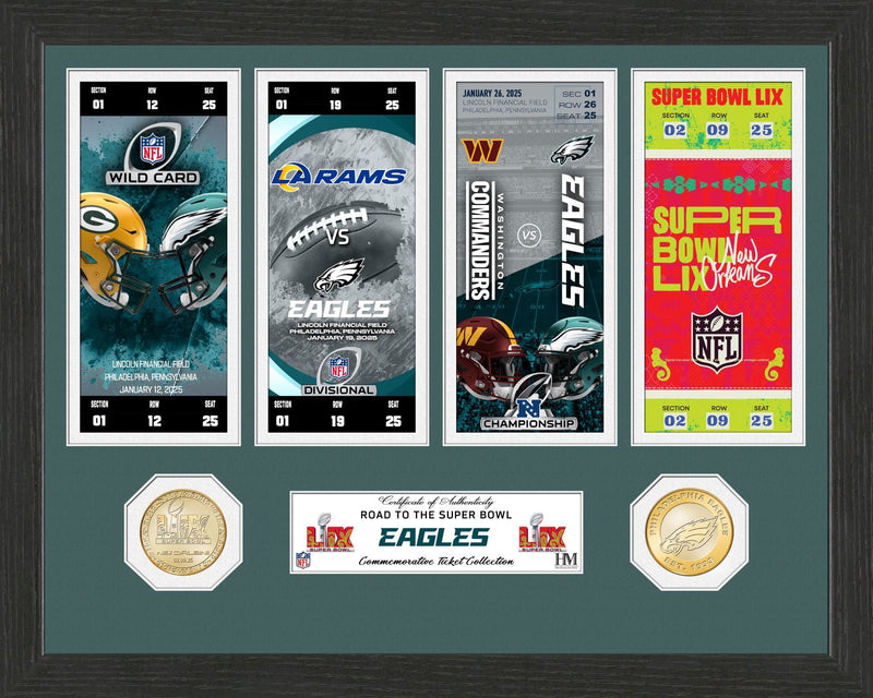 Highland Mint Philadelphia Eagles Road to Super Bowl LIX Ticket and Bronze Coin Photo Mint