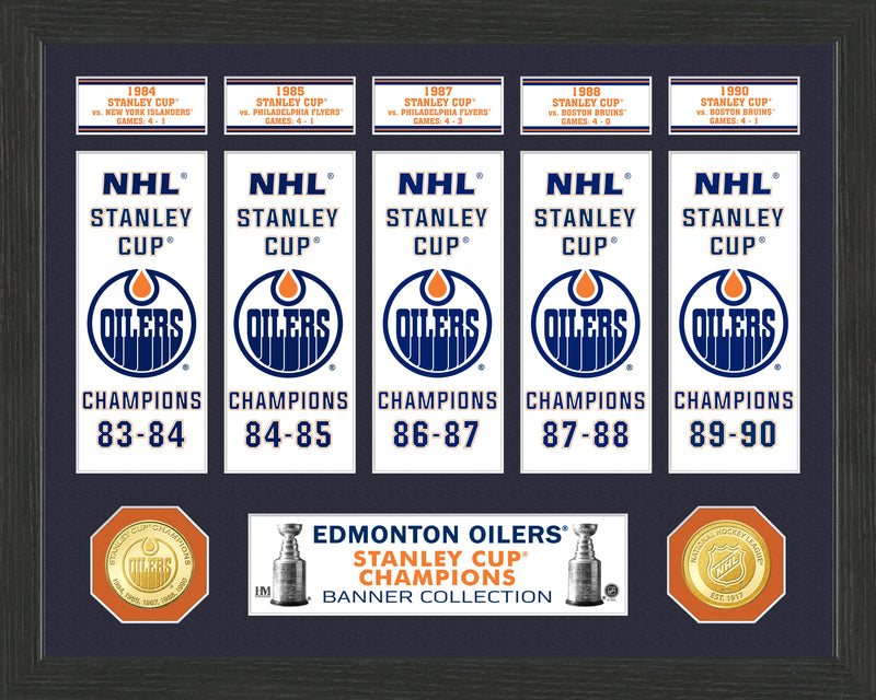 Highland Mint Edmonton Oilers Five Stanley Cup Championships Banner Collection Photo Mint