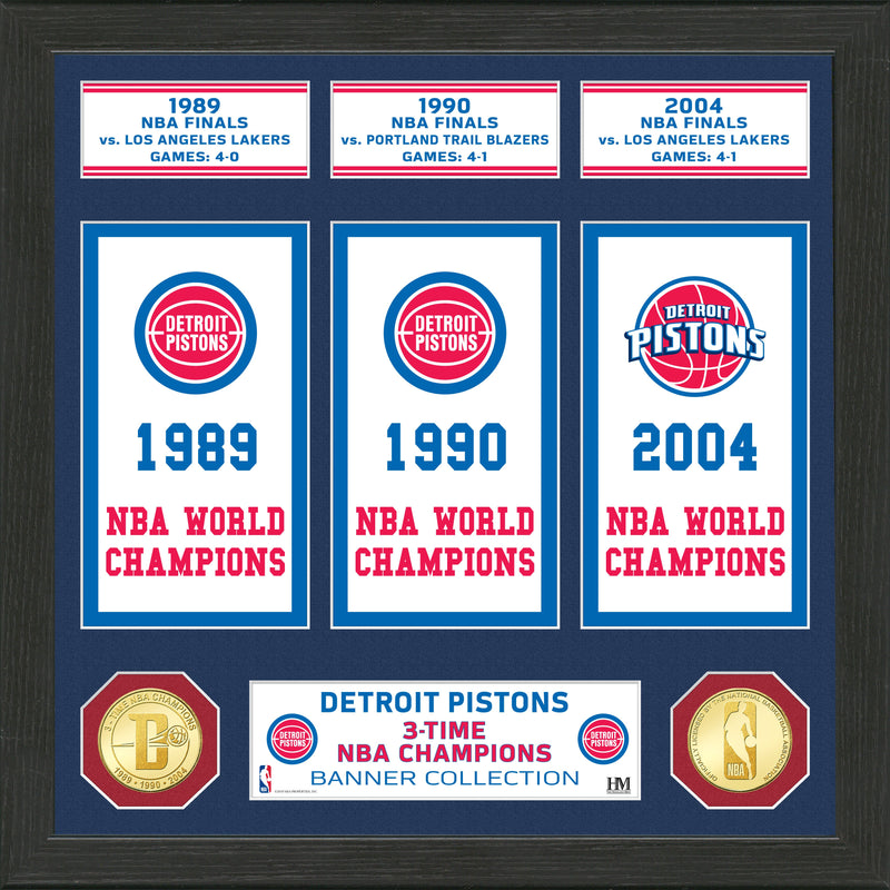 Highland Mint Detroit Pistons 3 Championships Banner Bronze Coin Photo Mint