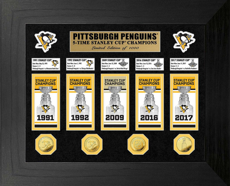 Highland Mint Pittsburgh Penguins 5-Time Stanley Cup Champions Gold Coin & Banner Collection - Limited Edition /1,000