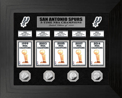 Highland Mint San Antonio Spurs 5-Time NBA Champions Silver Coin & Banner Collection - Limited Edition /1000