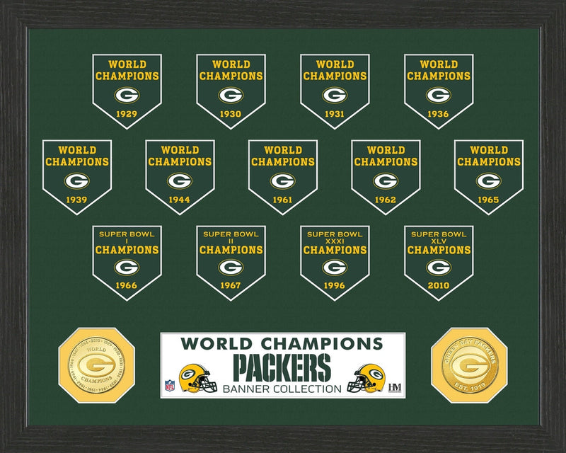 Highland Mint Green Bay Packers 13-Time World Champions Banner Bronze Coin Photo Mint
