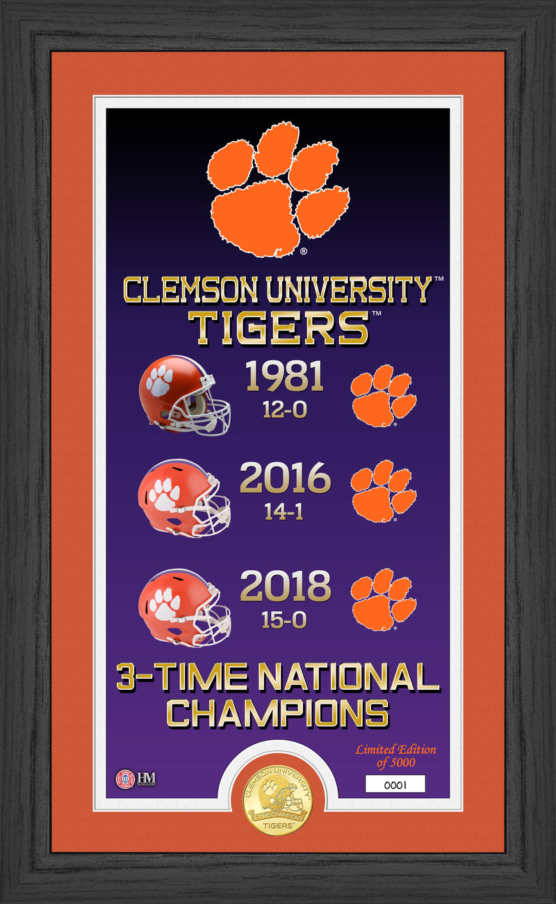 Highland Mint Clemson Tigers 3-Time National Champions Bronze Coin Photo Mint - Limited Edition /5,000