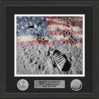 Highland Mint Moon Landing 50th Anniversary Photomint - 13x13 Framed Display with Commemorative Coins