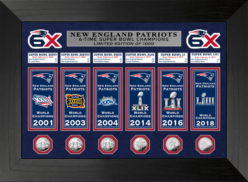 Highland Mint New England Patriots 6x Champions Banner Collection Photo Mint - Limited Edition /1000