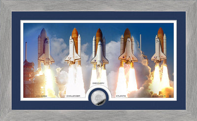 Highland Mint Space Shuttle Program Shuttle Launch Panoramic Silver Coin Photo Mint