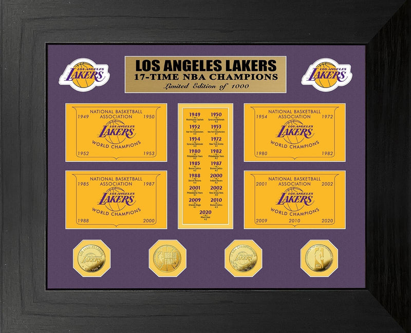 Highland Mint Los Angeles Lakers 17-Time Champions Gold Coin Deluxe Banner Collection - Limited Edition /1,000