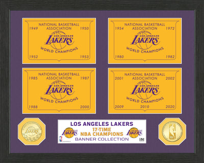 Highland Mint Los Angeles Lakers 17-Time Champions Bronze Coin Banner Collection - Framed