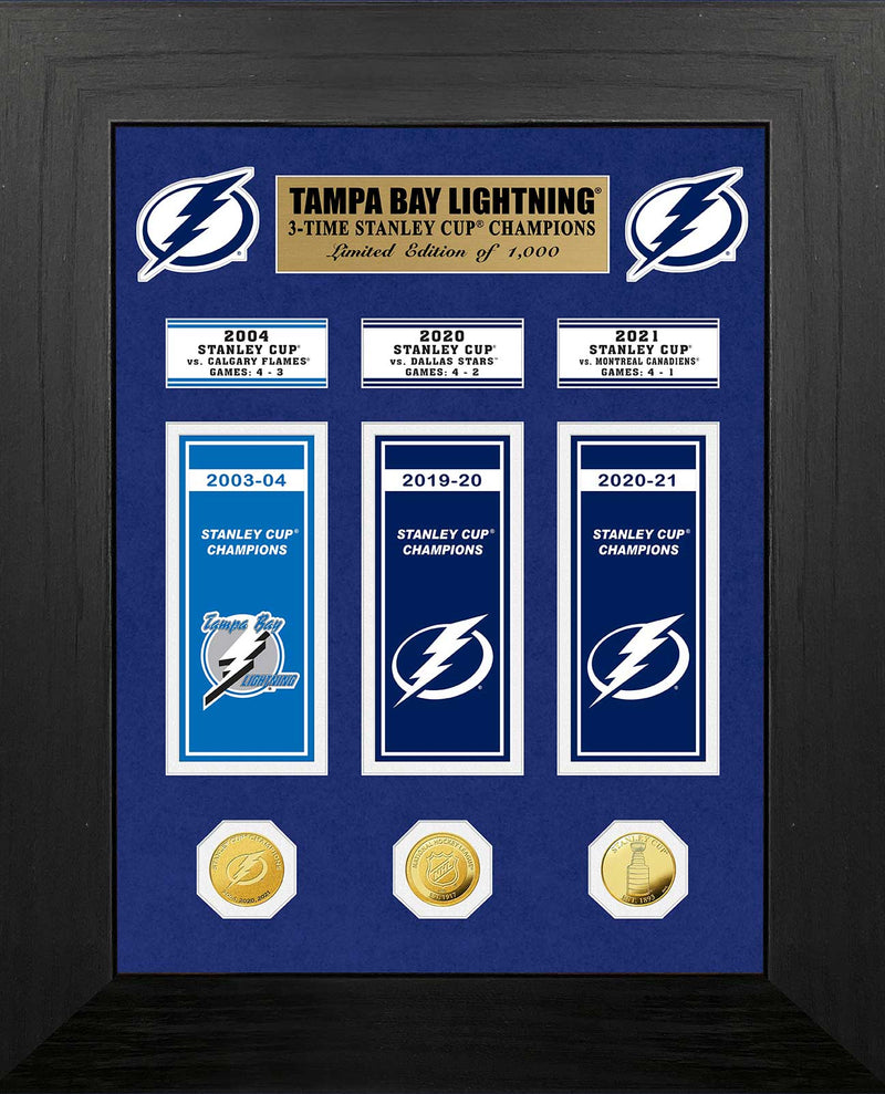Highland Mint Tampa Bay Lightning 3-Time Stanley Cup Champions Banner and Gold Coin Collection - Limited Edition /1,000