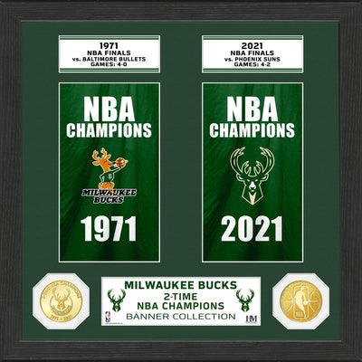 Highland Mint Milwaukee Bucks 2-Time Champions Bronze Coin Banner Collection