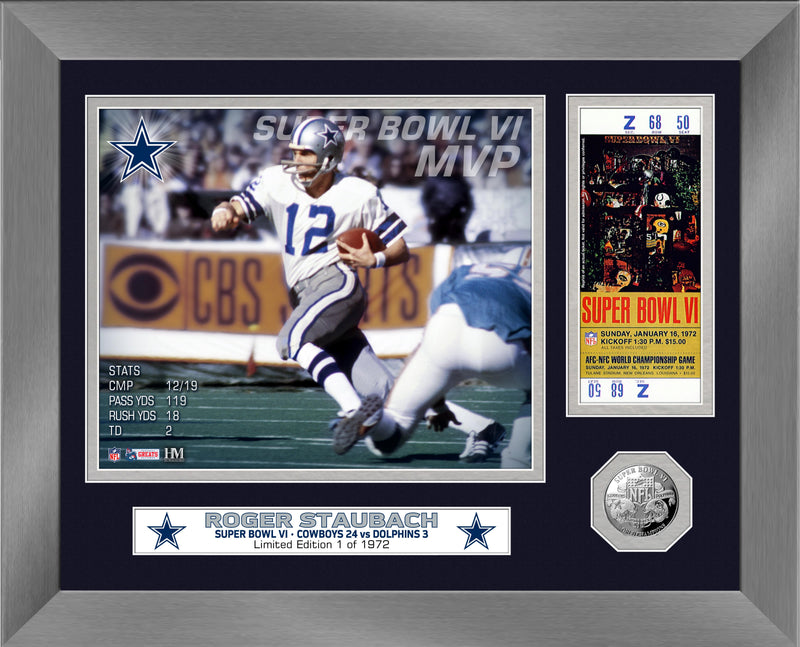 Highland Mint Roger Staubach Super Bowl VI MVP Silver Coin Ticket Photo Mint - Limited Edition /1972