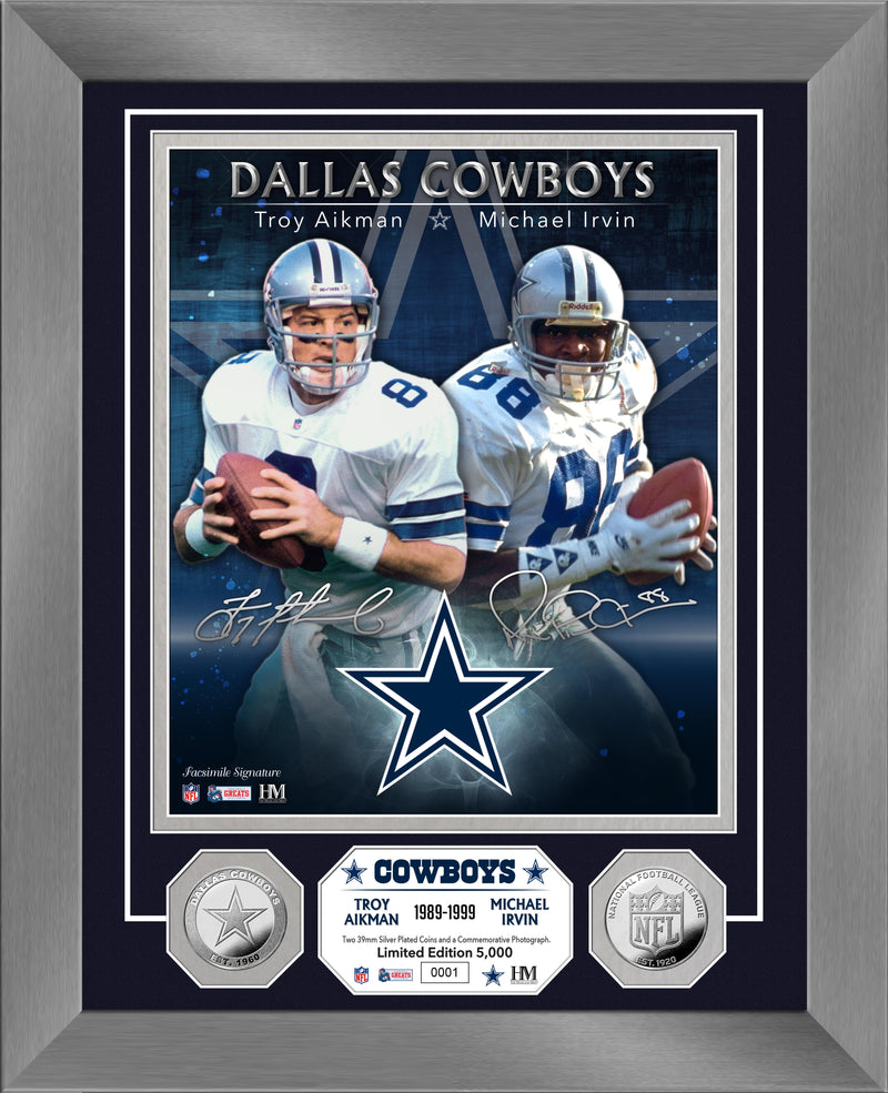Highland Mint Dallas Cowboys Troy Aikman & Michael Irvin Silver Coin Photo Mint - Limited Edition /5,000