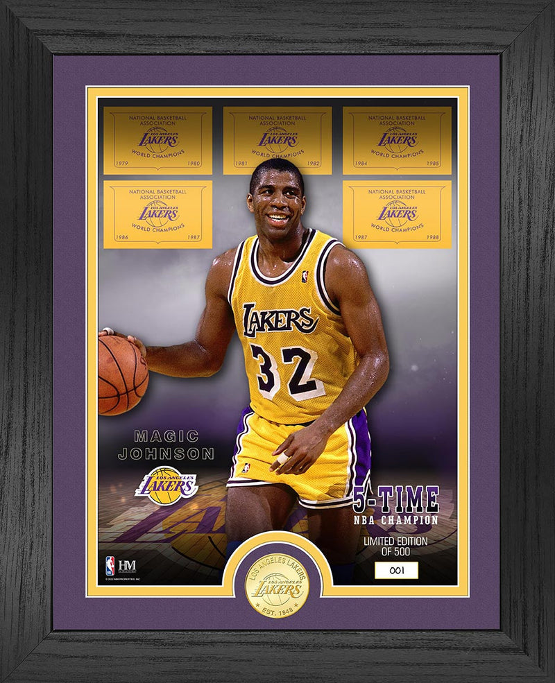 Highland Mint Magic Johnson Lakers 5x Champ Bronze Coin Photo Mint - Limited Edition /5,000