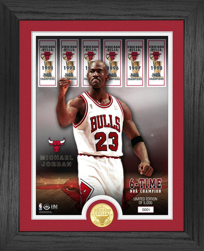 Highland Mint Michael Jordan 6 Time NBA Champ Banners Bronze Coin Photo Mint - Limited Edition /5,000