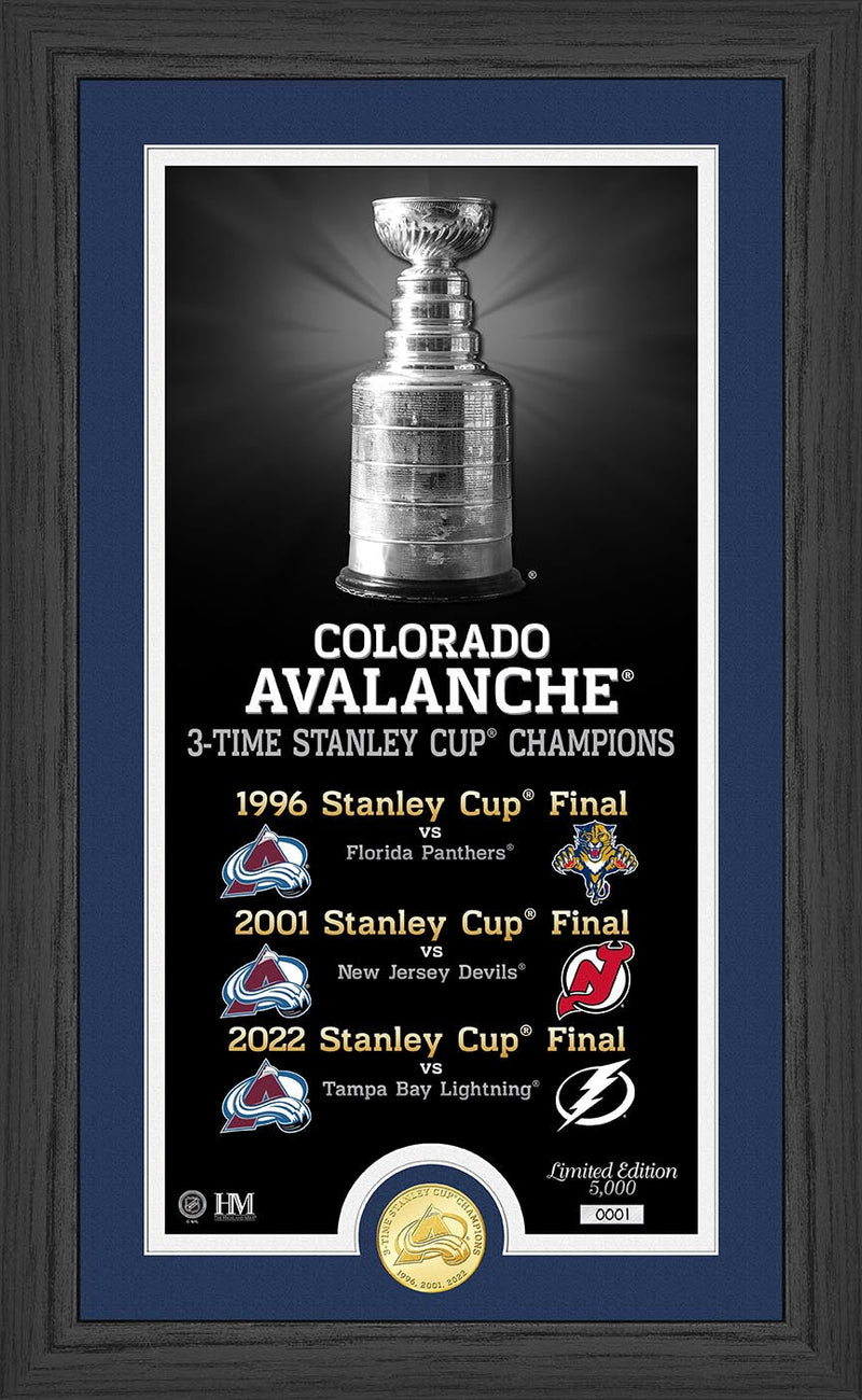 Highland Mint Colorado Avalanche 3x Stanley Cup Champions Bronze Coin Photo Mint - Limited Edition /5,000