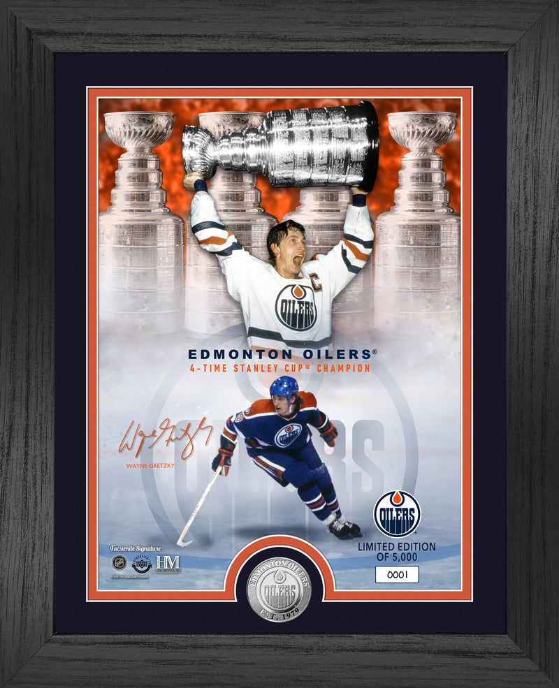 Highland Mint Wayne Gretzky Edmonton Oilers 4x Stanley Cup Champion Silver Coin Photo Mint - Limited Edition /5,000