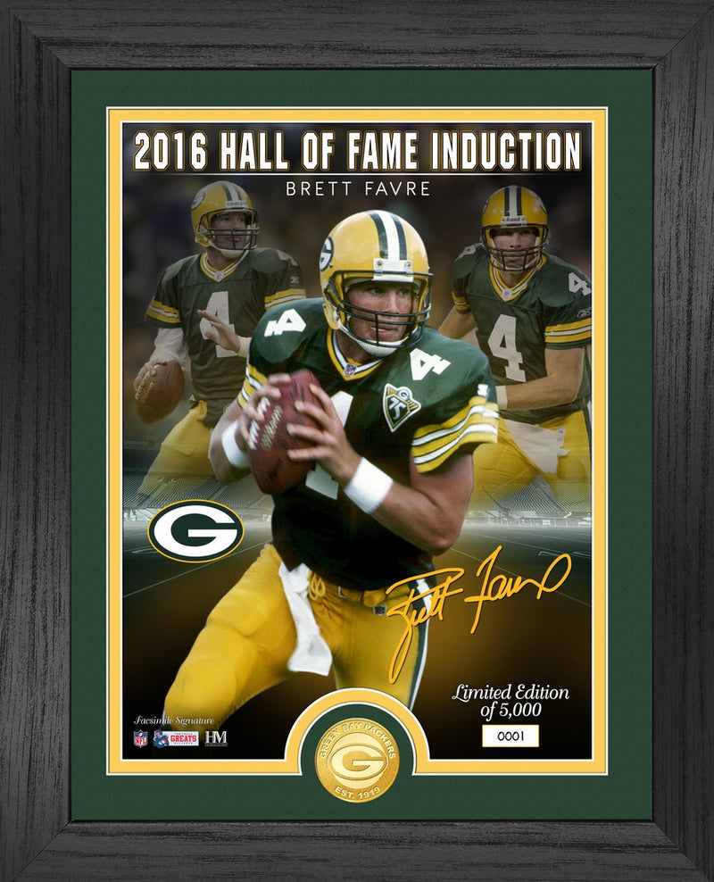 Highland Mint Brett Favre Packers Hall of Fame Induction Bronze Coin Signature Photo Mint - Limited Edition /5,000