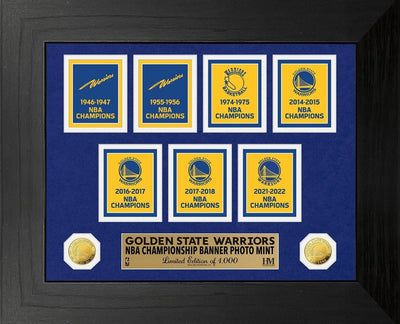 Highland Mint Golden State Warriors 7 Time Champions Deluxe Banner Collection Photo Mint - Limited Edition /1000