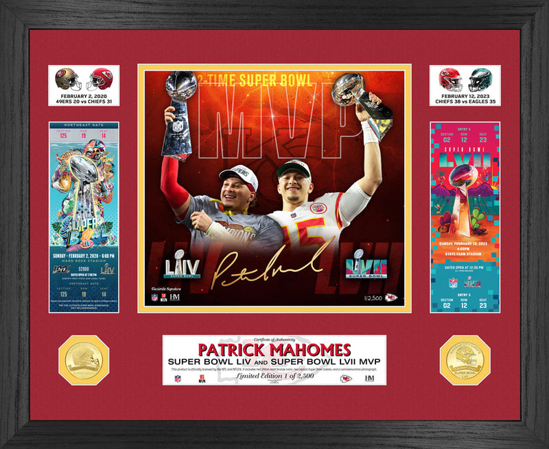 Highland Mint Patrick Mahomes 2-Time Super Bowl MVP Ticket & Bronze Coin Photo Mint - Limited Edition /2500