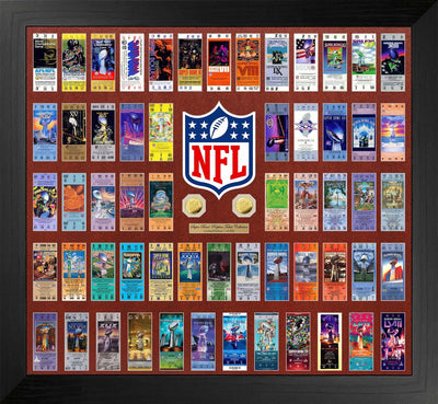 Highland Mint NFL Super Bowl I-LVIII Tickets Collection Frame with Gold Coins - Limited Edition /58