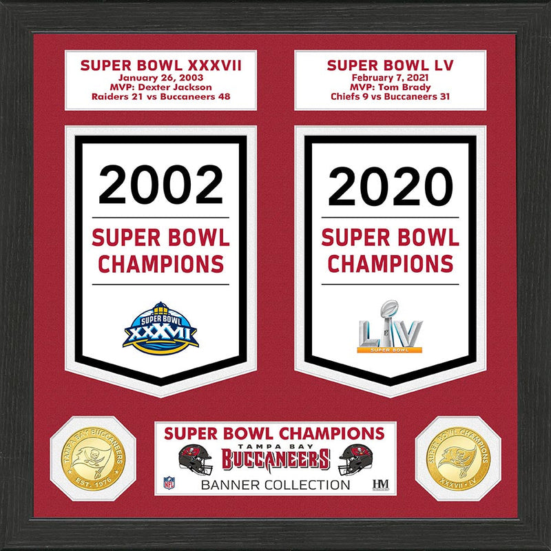 Highland Mint Tampa Bay Buccaneers 2x Super Bowl Champions Banner and Coin Collection Photo Mint