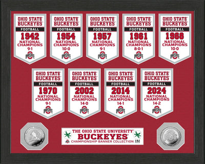 Highland Mint Ohio State Buckeyes 9 Time National Champions Banners Silver Coin Photo Mint