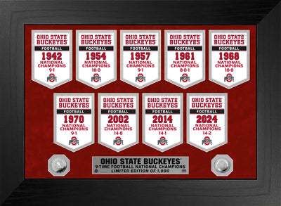 Highland Mint Ohio State Buckeyes 9 Time National Champions Deluxe Banners Silver Coin Photo Mint - Limited Edition /100