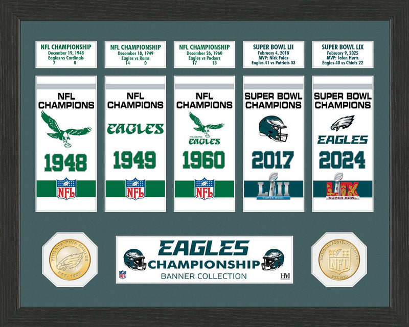 Highland Mint Philadelphia Eagles 5-Time World Champions Commemorative Banner Collection