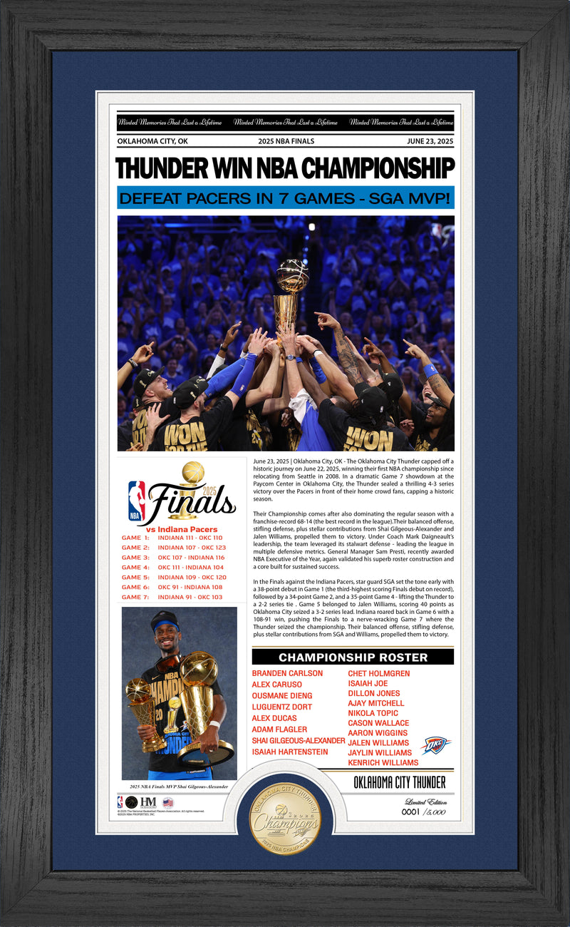 Highland Mint Oklahoma City Thunder 2025 NBA Champions Front Page News Bronze Coin Photo Mint - Limited Edition /5,000