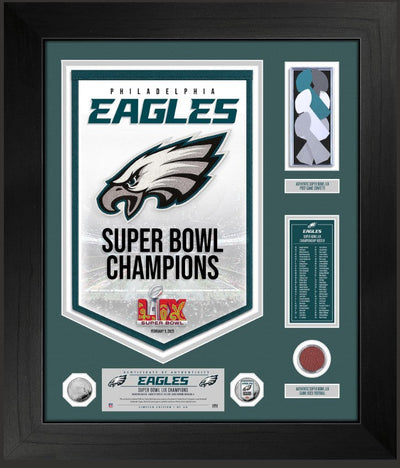 Highland Mint Philadelphia Eagles Super Bowl LIX Game Used Football and Confetti Championship Banner - Limited Edition /