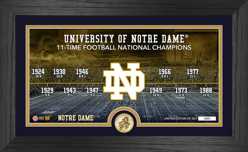 Highland Mint Notre Dame Fighting Irish 11x Champions Timeline Bronze Coin Pano Photo Mint - Limited Edition /2,011