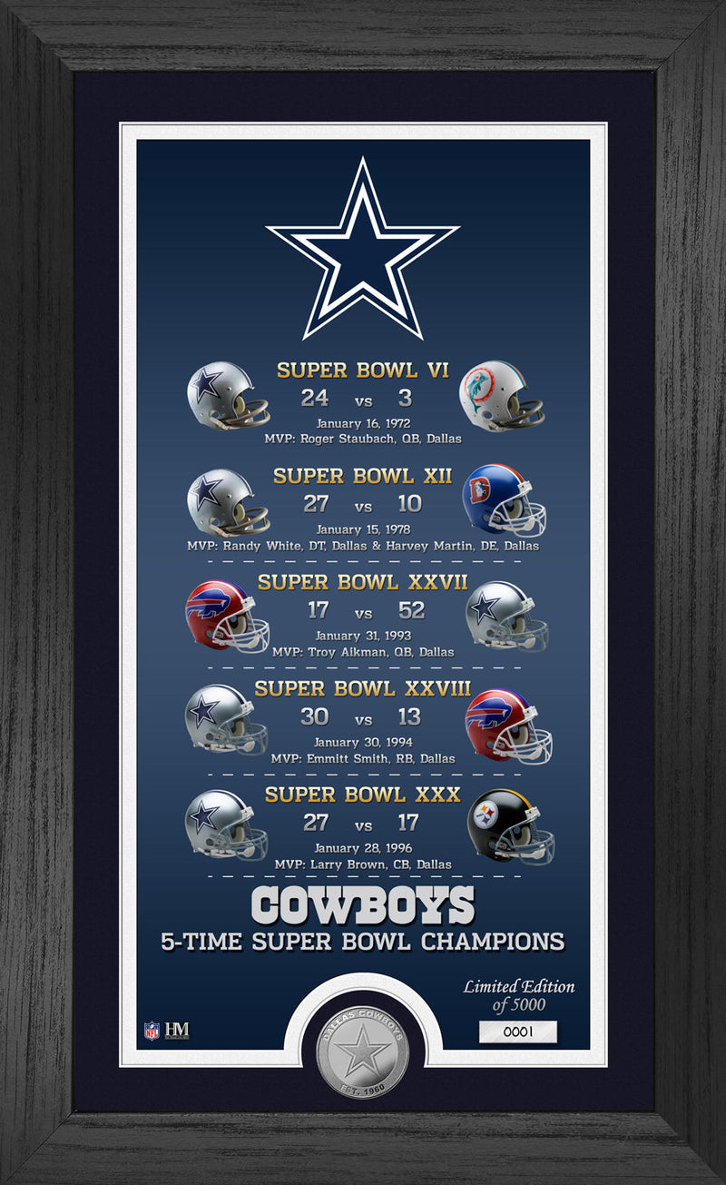 Highland Mint Dallas Cowboys Legacy 5 Super Bowl Titles Bronze Coin Photo Mint - Limited Edition /5,000