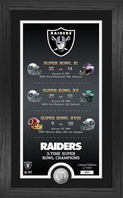 Highland Mint Raiders Legacy 3-Time Super Bowl Champions Minted Coin Photo Mint - Limited Edition /5,000