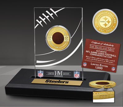 Highland Mint Pittsburgh Steelers Game Used NFL Football Bronze Coin in Commemorative Display - Limited Edition /1,000