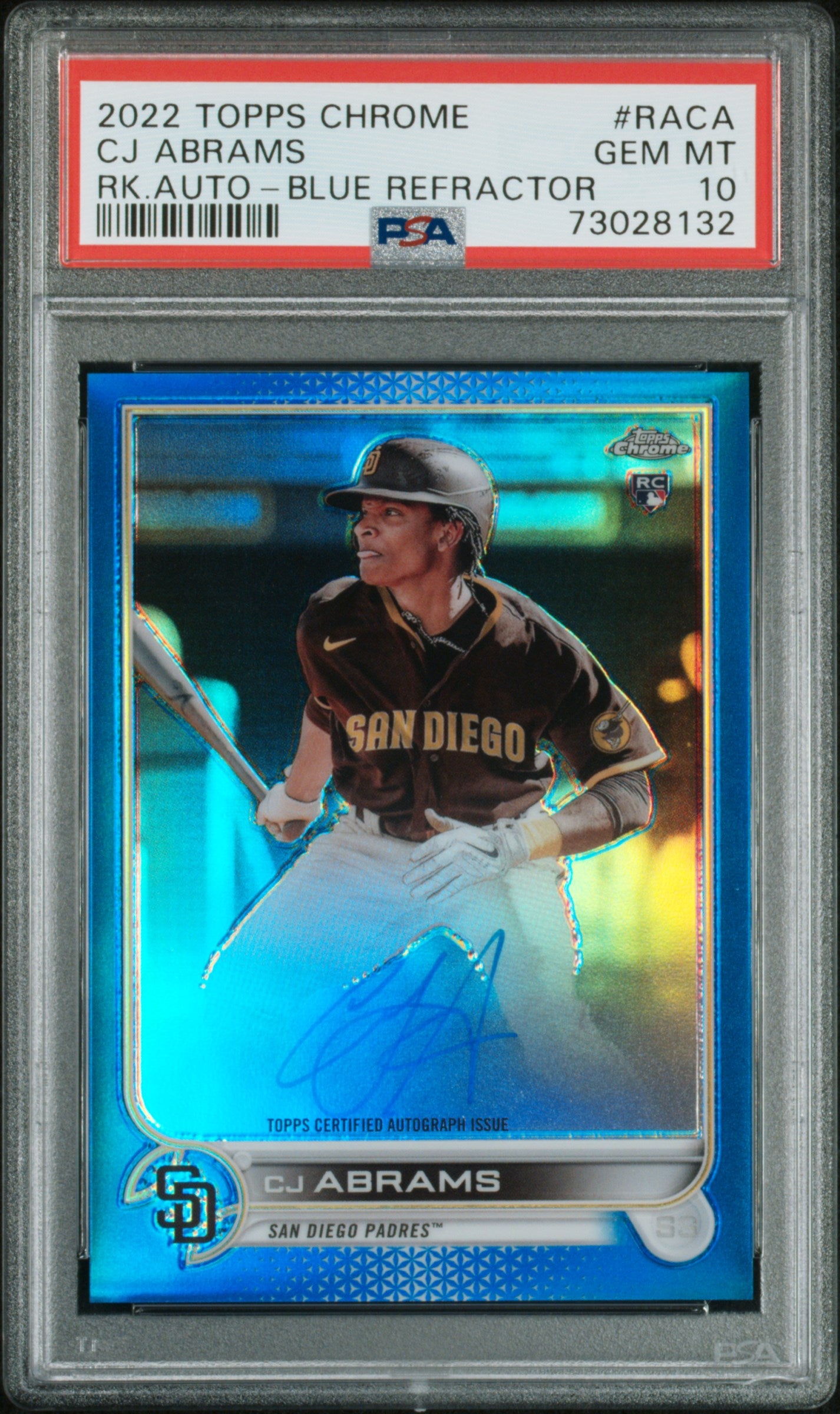 2022 Topps Chrome Rookie Autograph Blue Refractor CJ Abrams RC /150 PSA 10