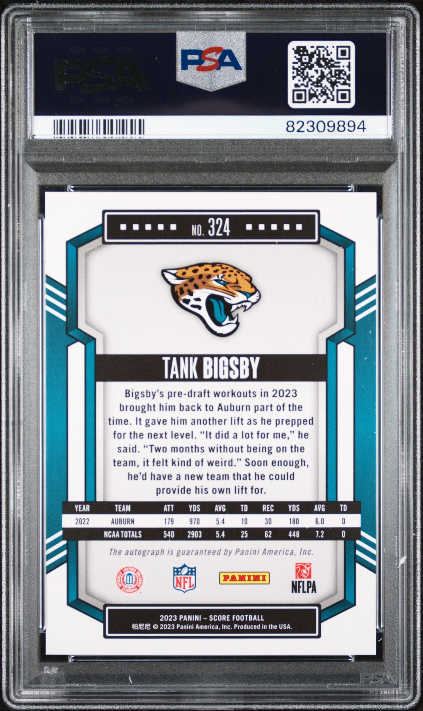 2023 Panini Score Autograph Tank Bigsby #324 PSA 10