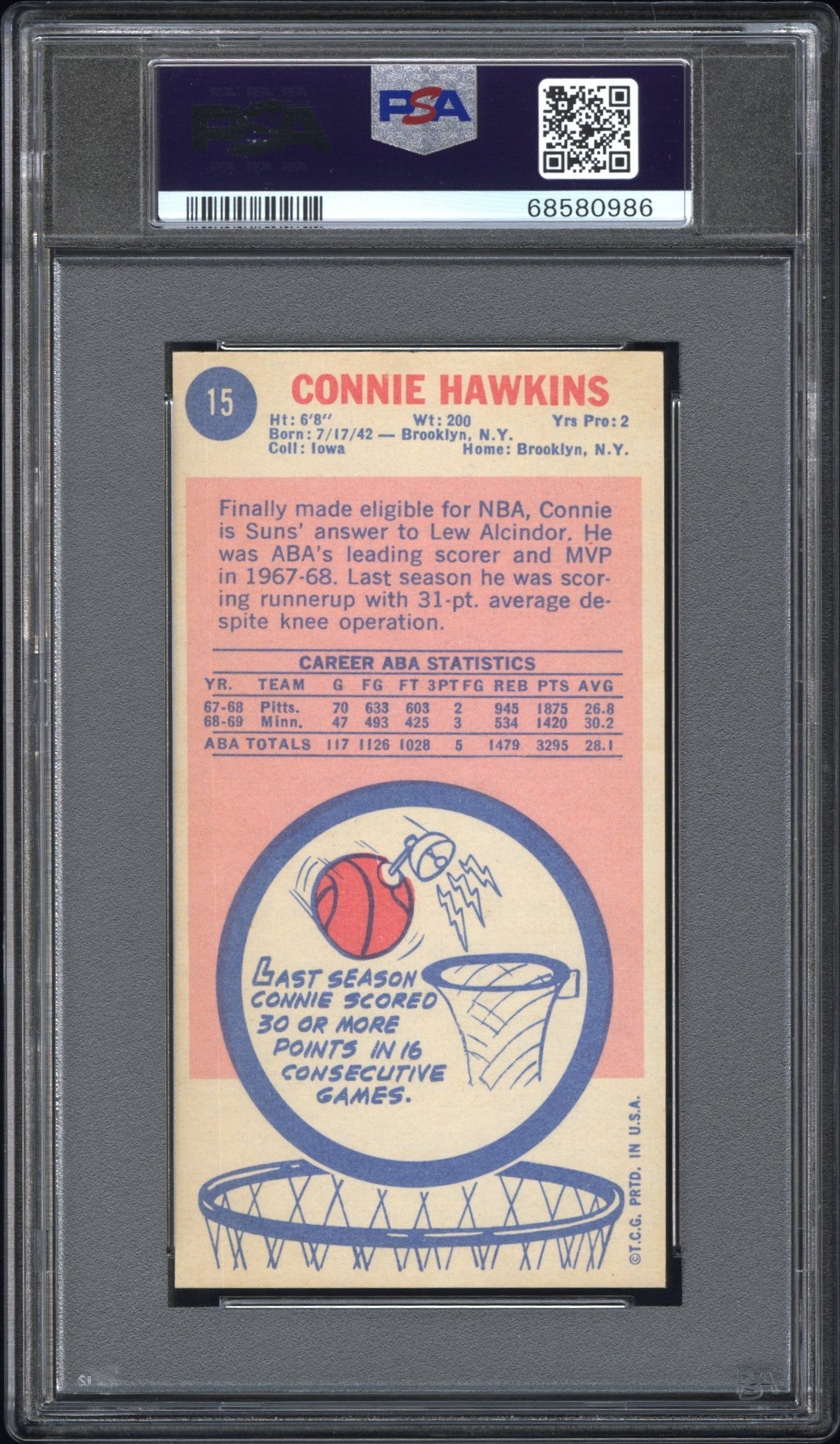 1969 Topps #15 Connie Hawkins PSA 8