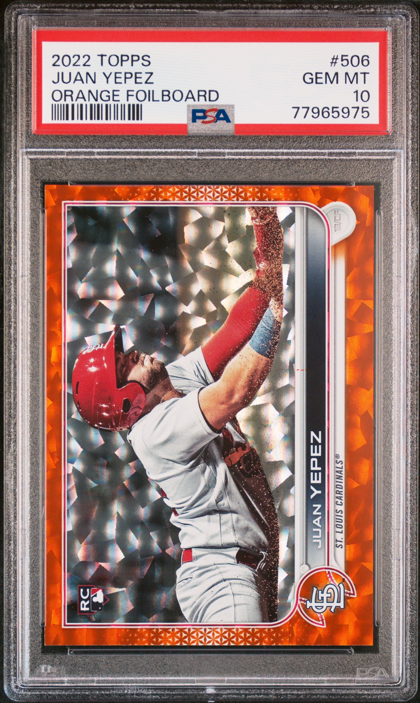 2022 Topps Orange Foilboard Juan Yepez #506 RC /299 PSA 10