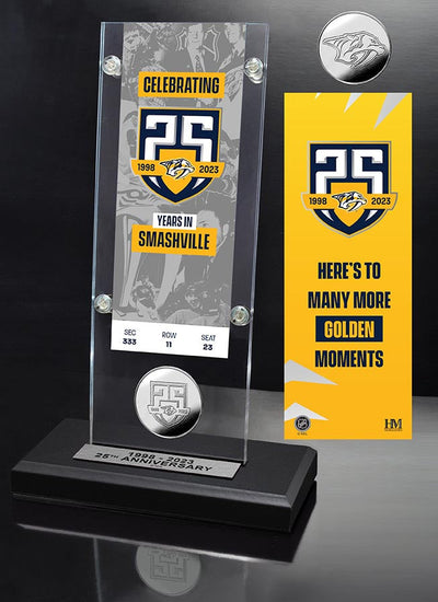 Highland Mint Nashville Predators 25 Years in Smashville Silver Coin Ticket Acrylic