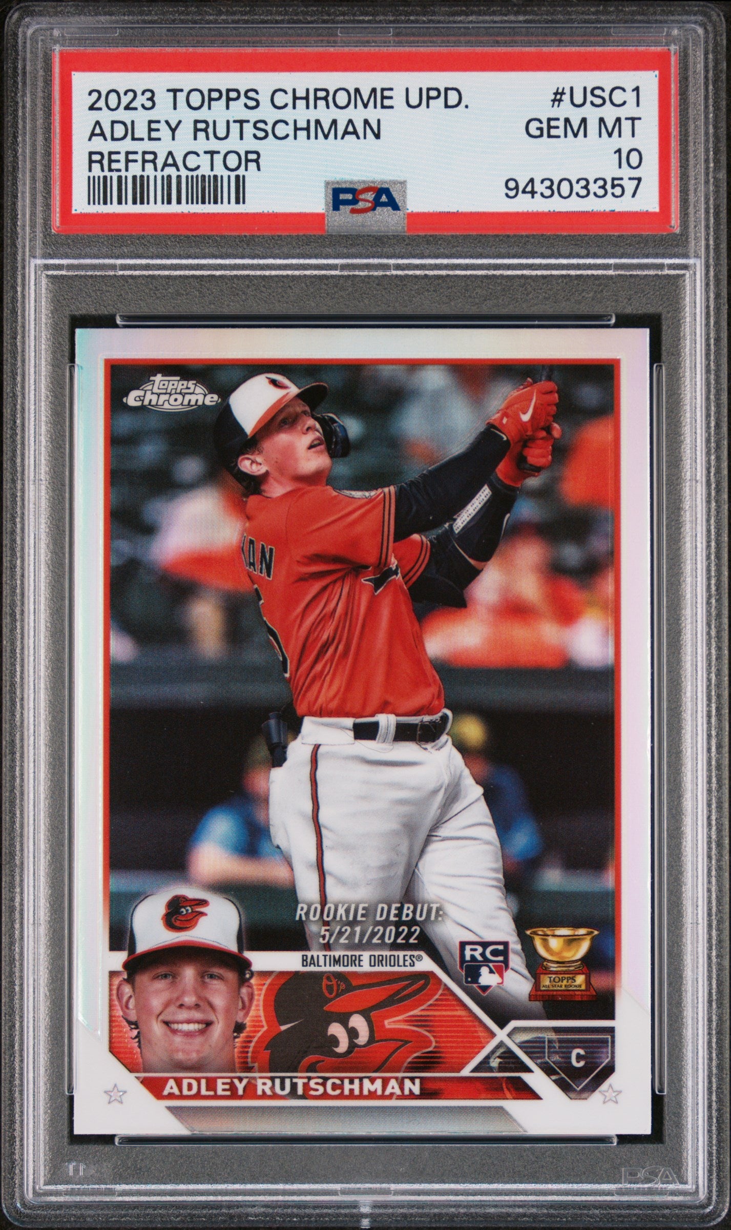 2023 Topps Chrome Update Refractor Adley Rutschman Rookie RC #USC1 PSA 10